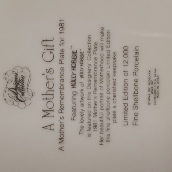 Holly Hobbie 'A Mother's Gift' decorative plate 1981 Limited Edition - Picture 2 of 8